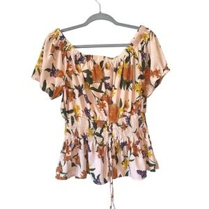 New Glory Pink Floral Smocked Peplum Blouse Off Shoulder Top Plus Size 2X NWT